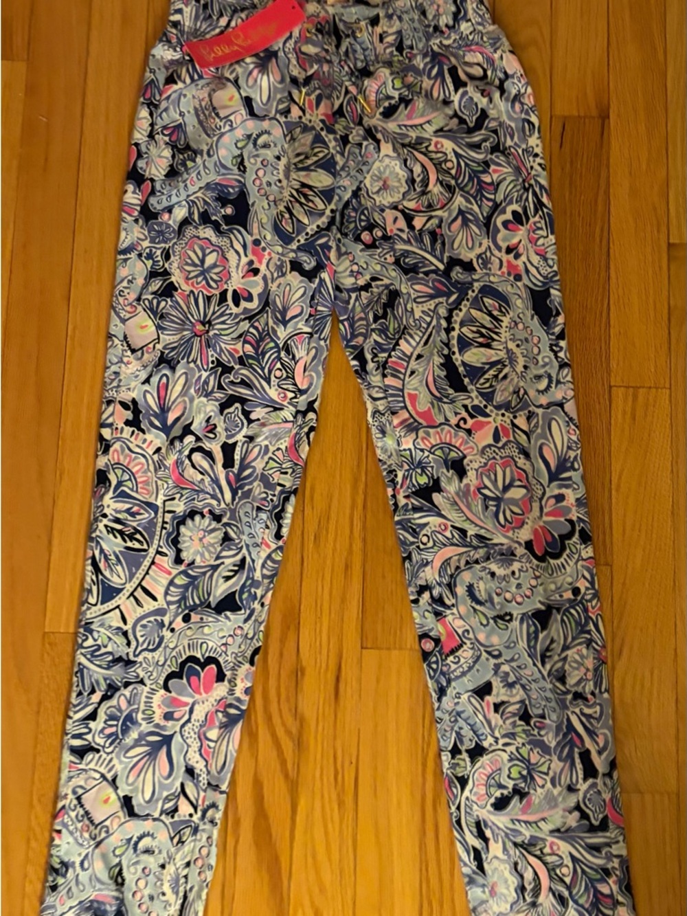 Navy & Pink Paisley floral Print Leggings